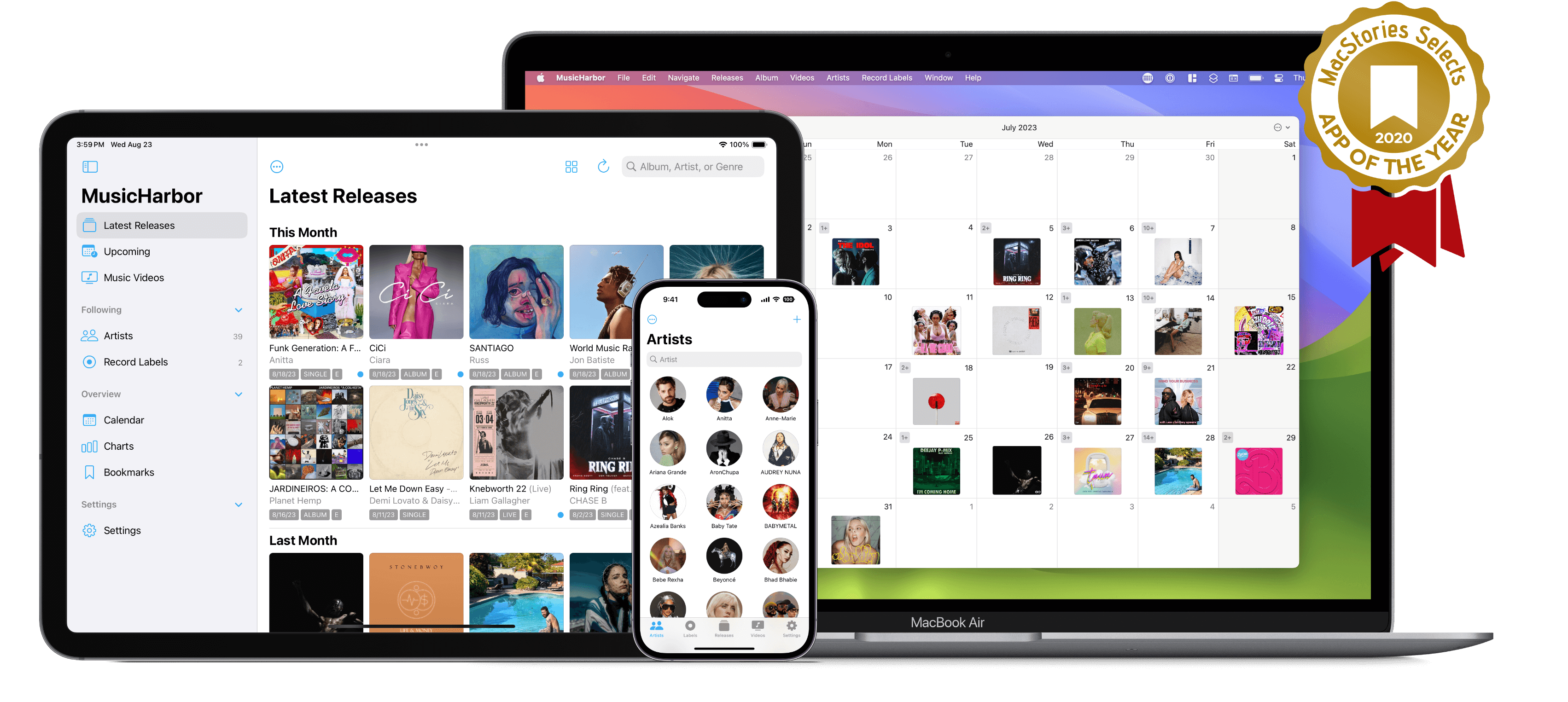 MusicHarbor framed on iPhone, iPad and Mac