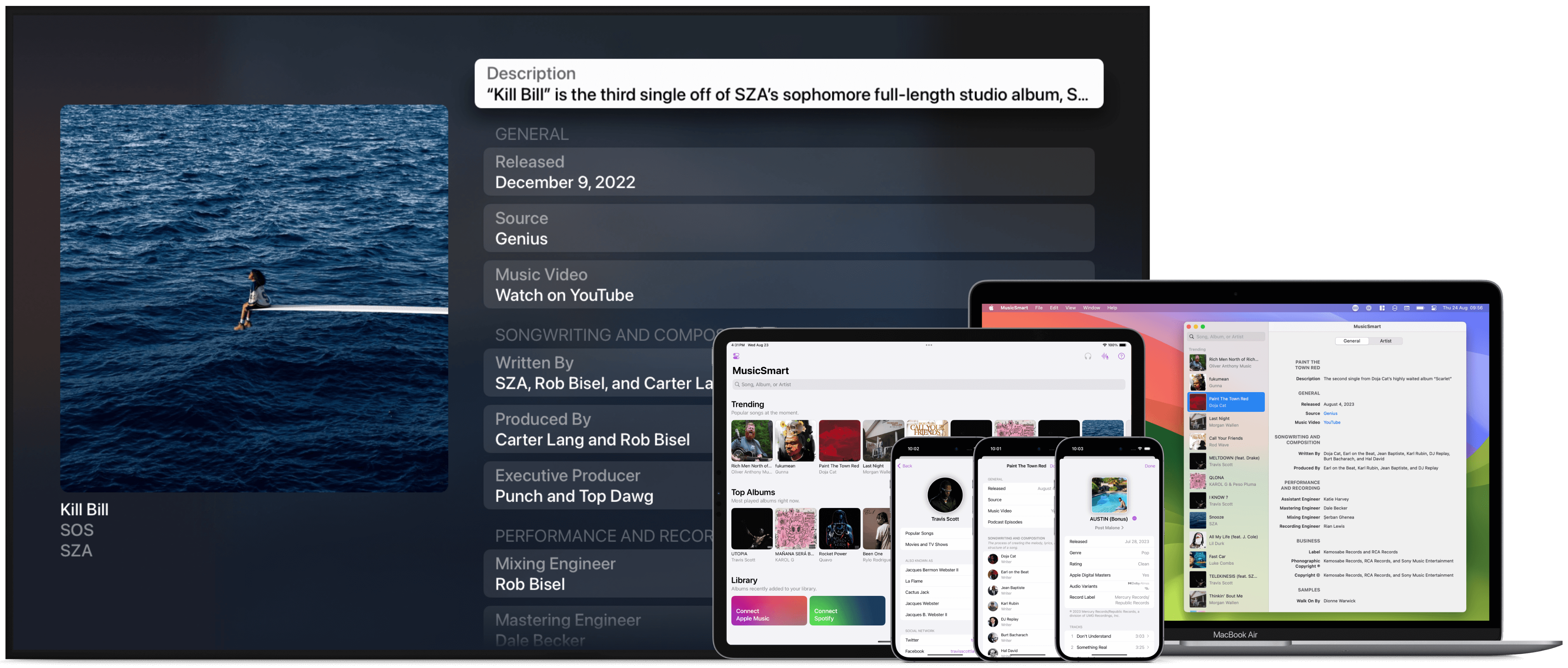 Screenshots of MusicSmart framed on iPhones