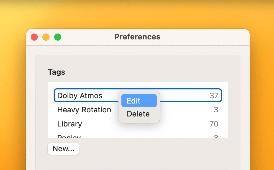 Edit tag from Preferences