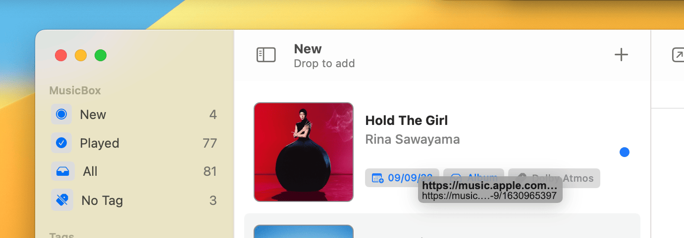 Adding an album via drag and drop