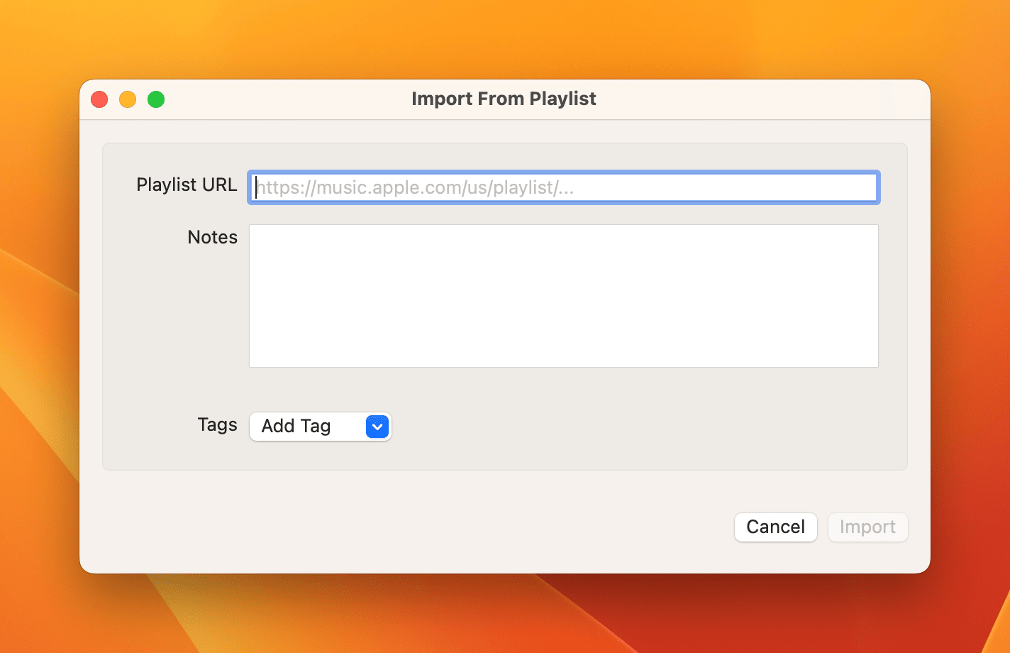 Import From Playlist window