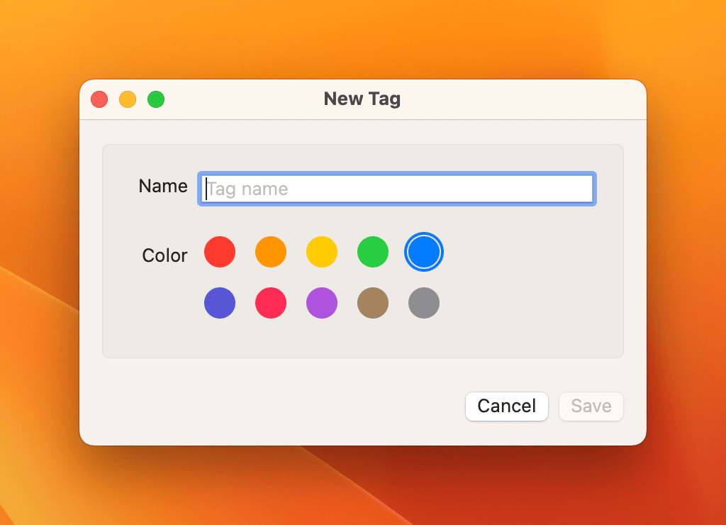 New Tag window