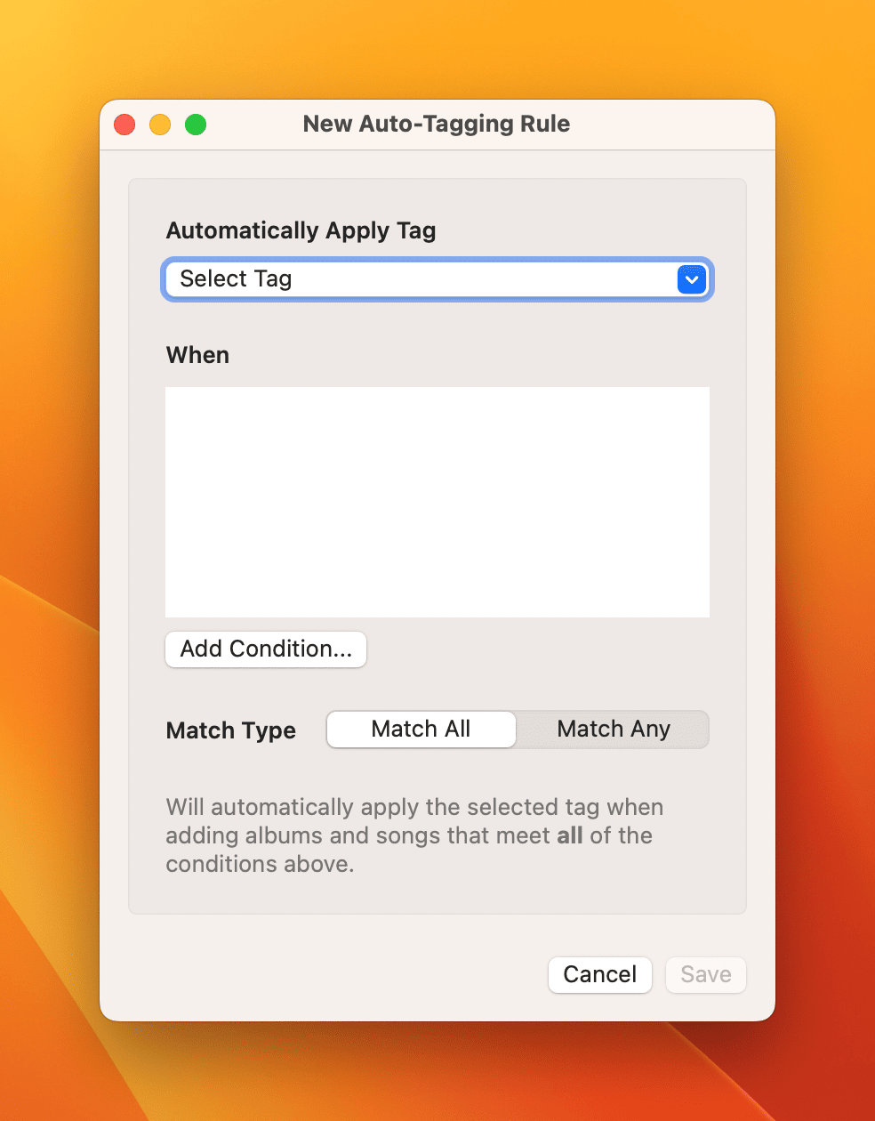 New Auto-Tagging Rule window