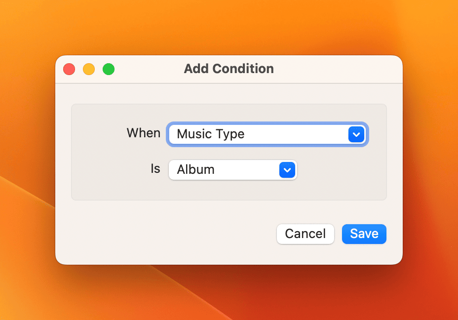 Add Condition window